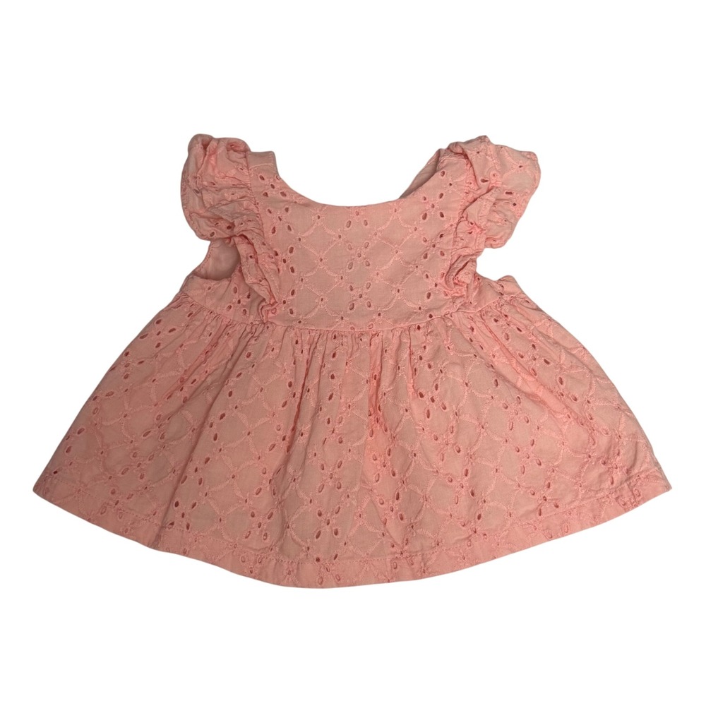 Janie and Jack‎ Baby Girl Pink Eyelet Bow Back Flutter Sleeve Dress 0-3 Months